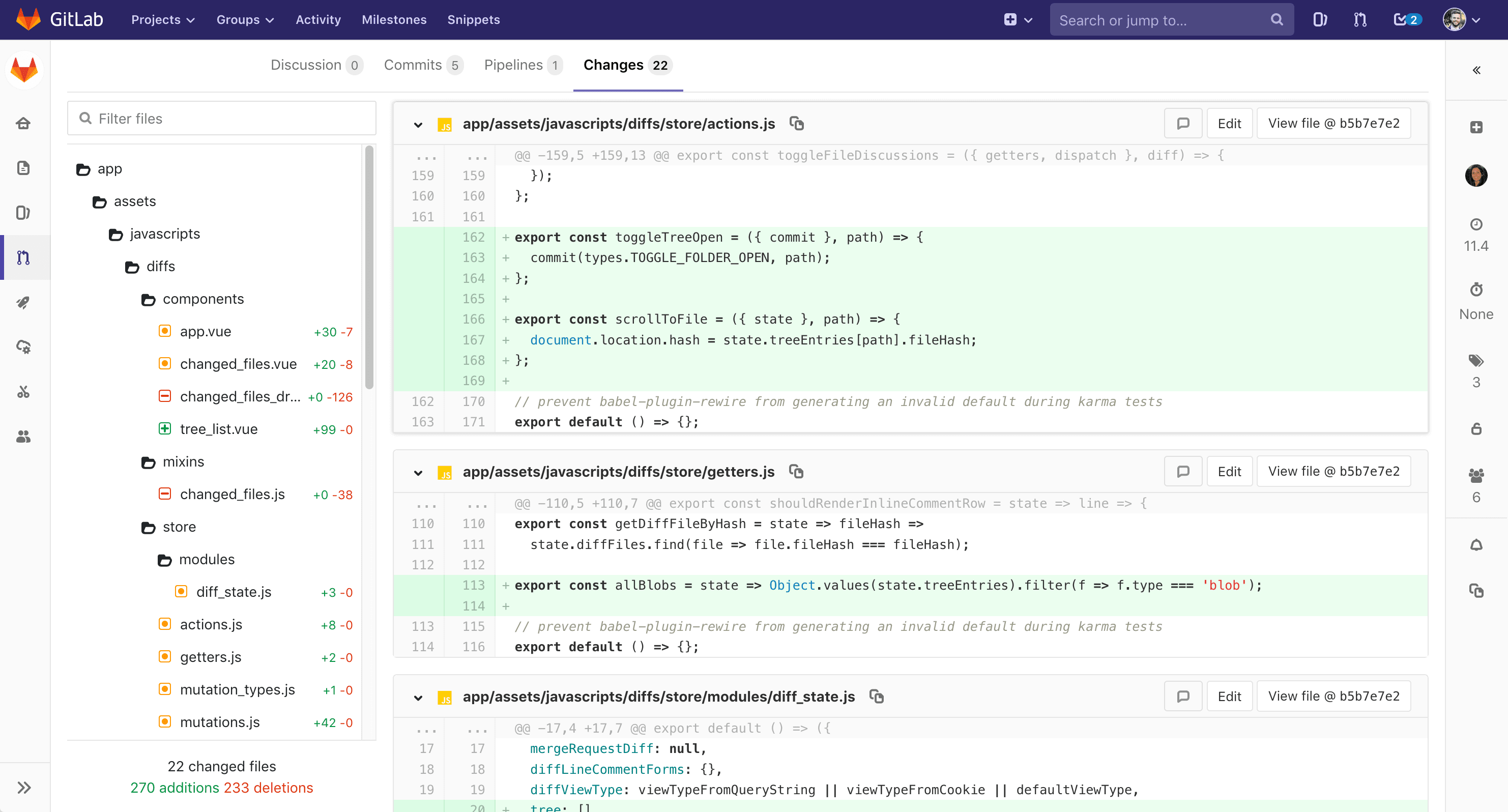 File tree for browsing merge request diff