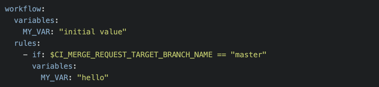Support variables in CI/CD pipeline 'workflow:rules'