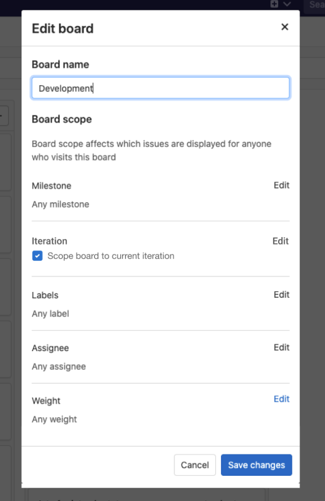 Scope a board to the current iteration