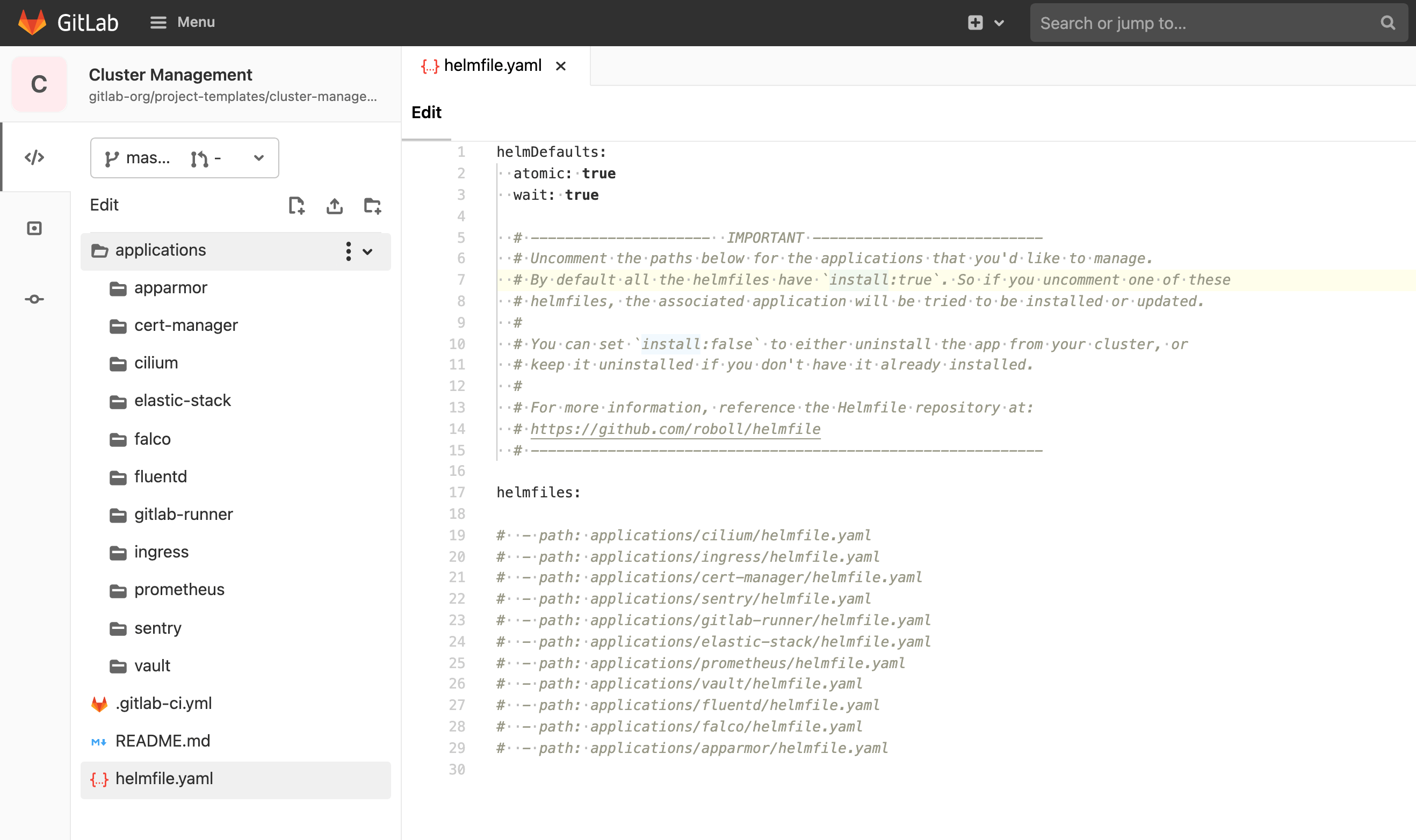 Cluster management project template