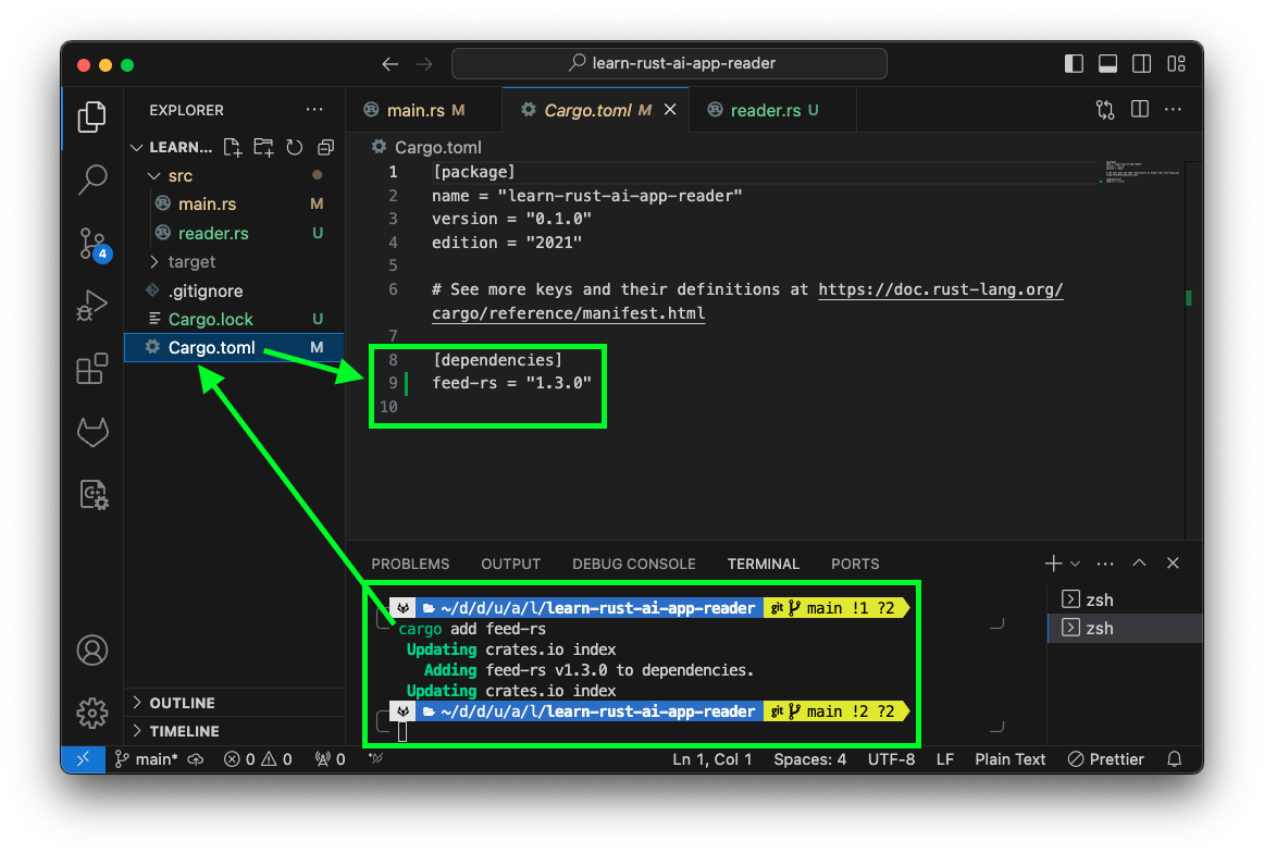 VS Code Terminal Terminal: Add crate, verify in Config.toml